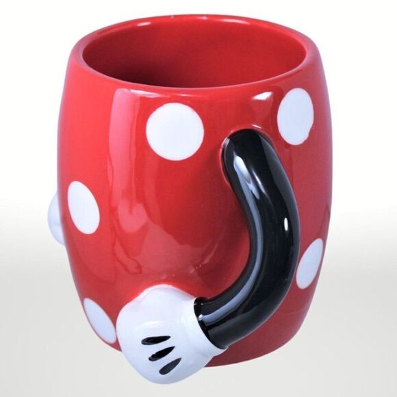 Mickey Mouse Mug Coffee Cup Disney Polka Dot Double Arms/Handle Red Black 16oz. - Picture 4 of 7